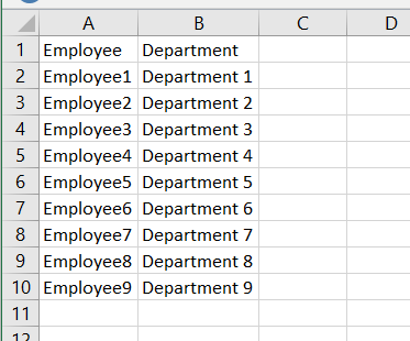 Picture showing the sample CSV file